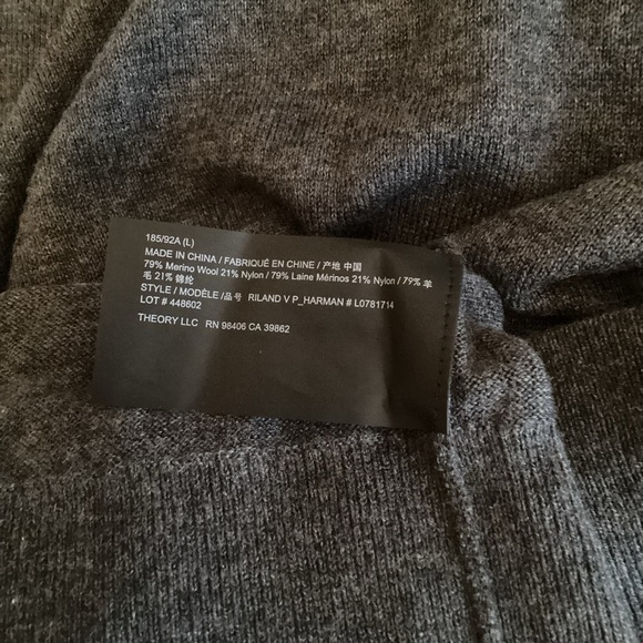 THEORY Men’s V Neck Merino Wool Sweater Gray size XXL - Picture 5 of 6